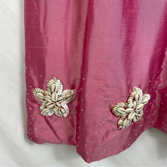 Fiori Di Zucca Pink Silk Sea Shell Embellished A Line Dress Size 8 - Picture 11 of 11